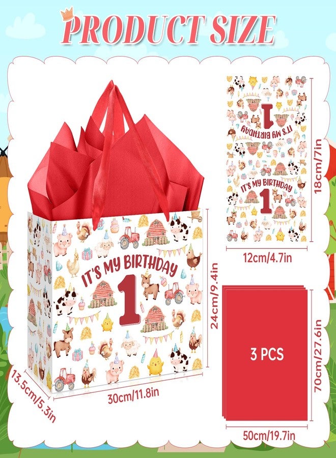 Woosytoo Farm Animal 1st Birthday Gift Bag Large Farmhouse First Birthday Gift Bag with Wrapping Paper and Card for Baby Boys Girls Newborn Baby Shower Farm Themed One Year Old Bday Party Supplies - Image 3